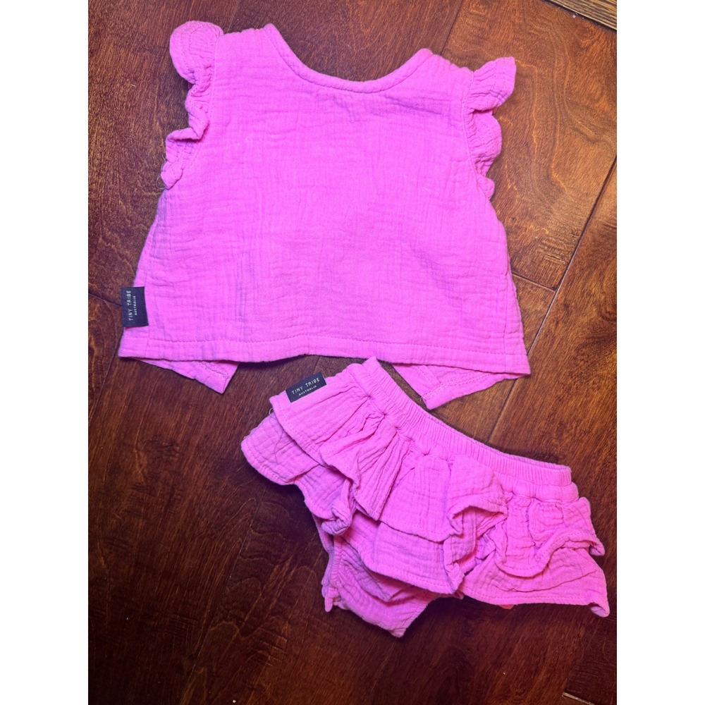 Tiny Tribe Hot Pink Linen Ruffle Set‎ Size 12-18 months